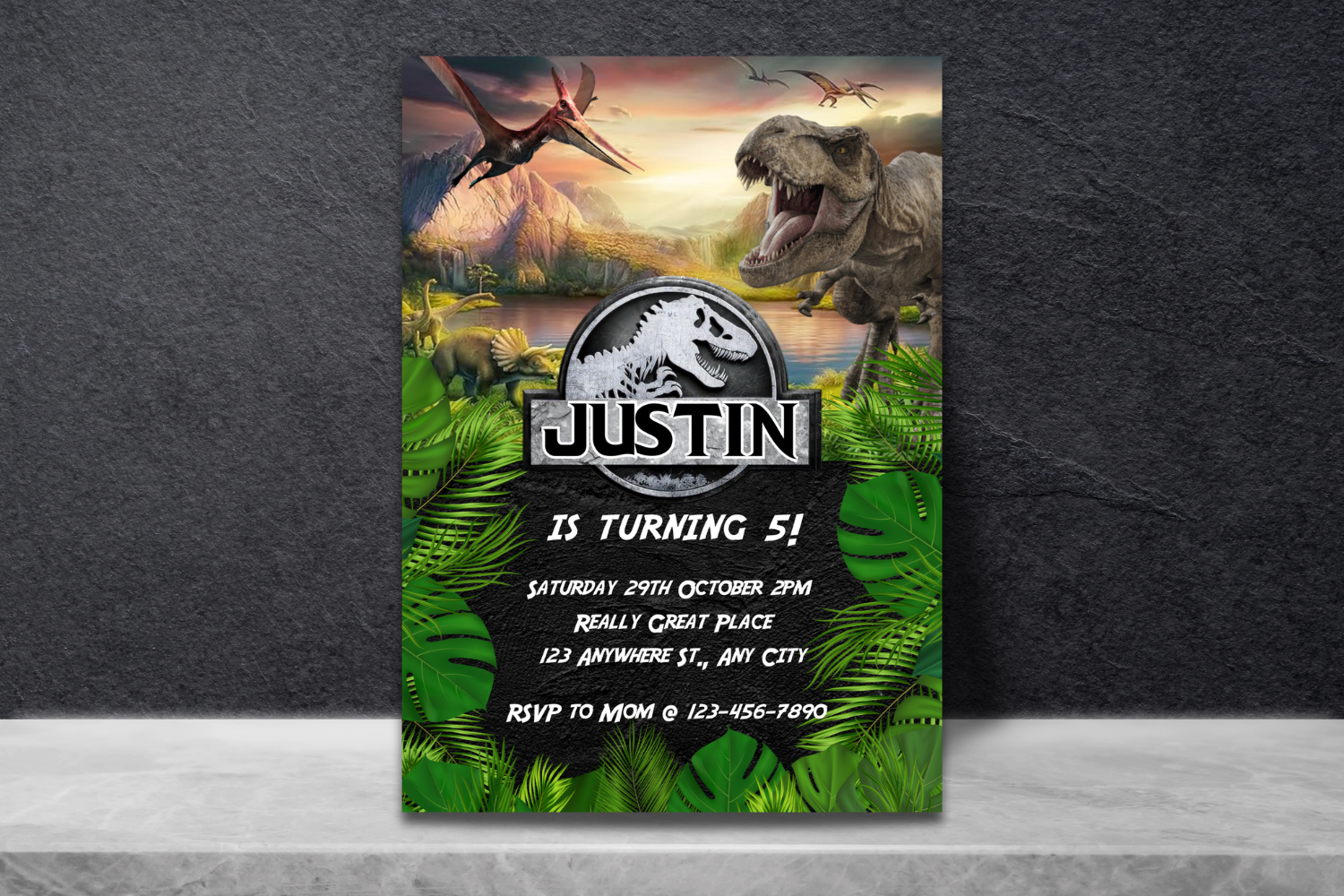 Dinosaur Party Invitation, Editable T-Rex Birthday Invite, Instant Download