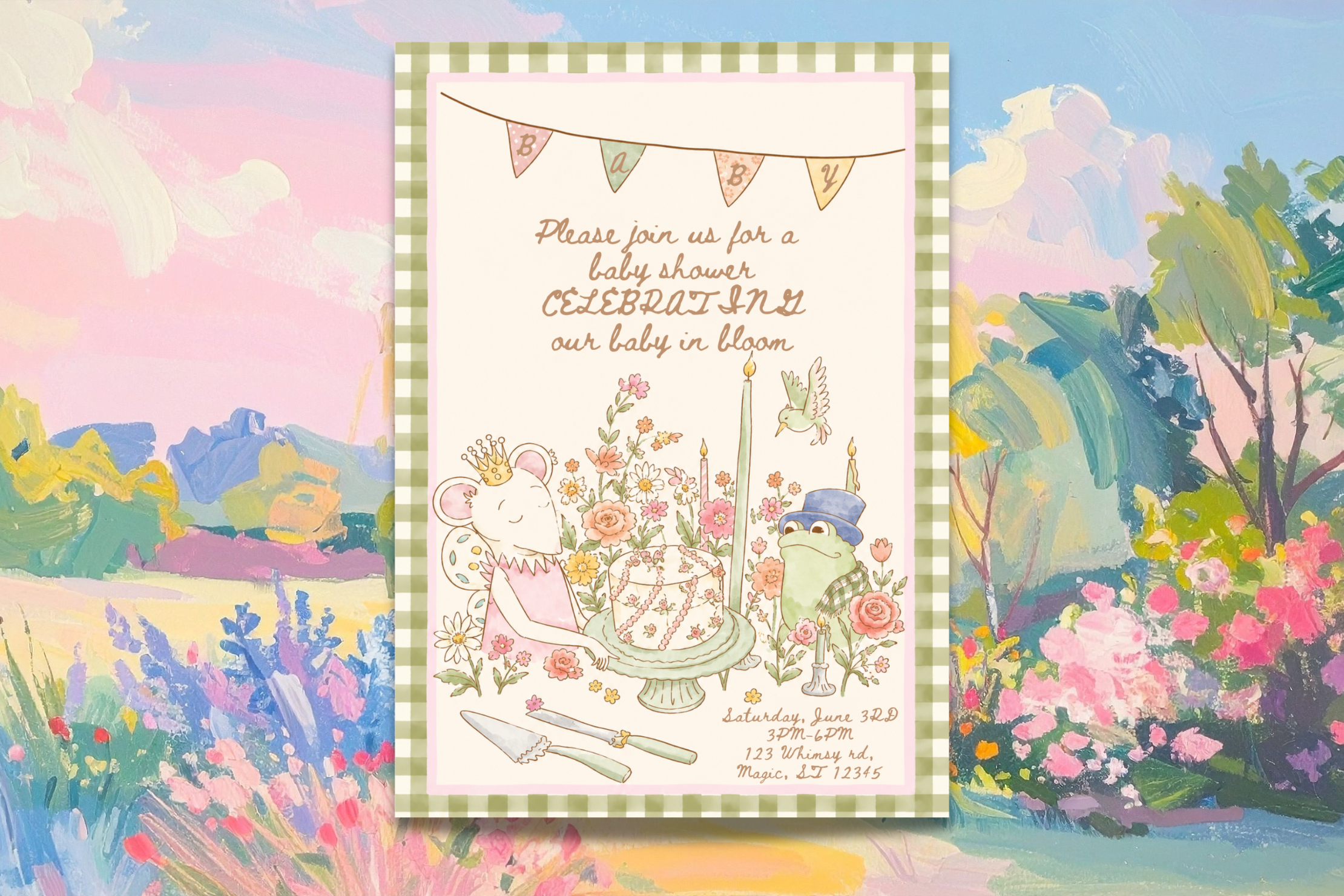 Baby in Bloom Baby Shower Invitation, Garden Party Baby Shower Invite, Floral Baby Shower Invitation, Whimsical Garden Shower, Editable Canva Template
