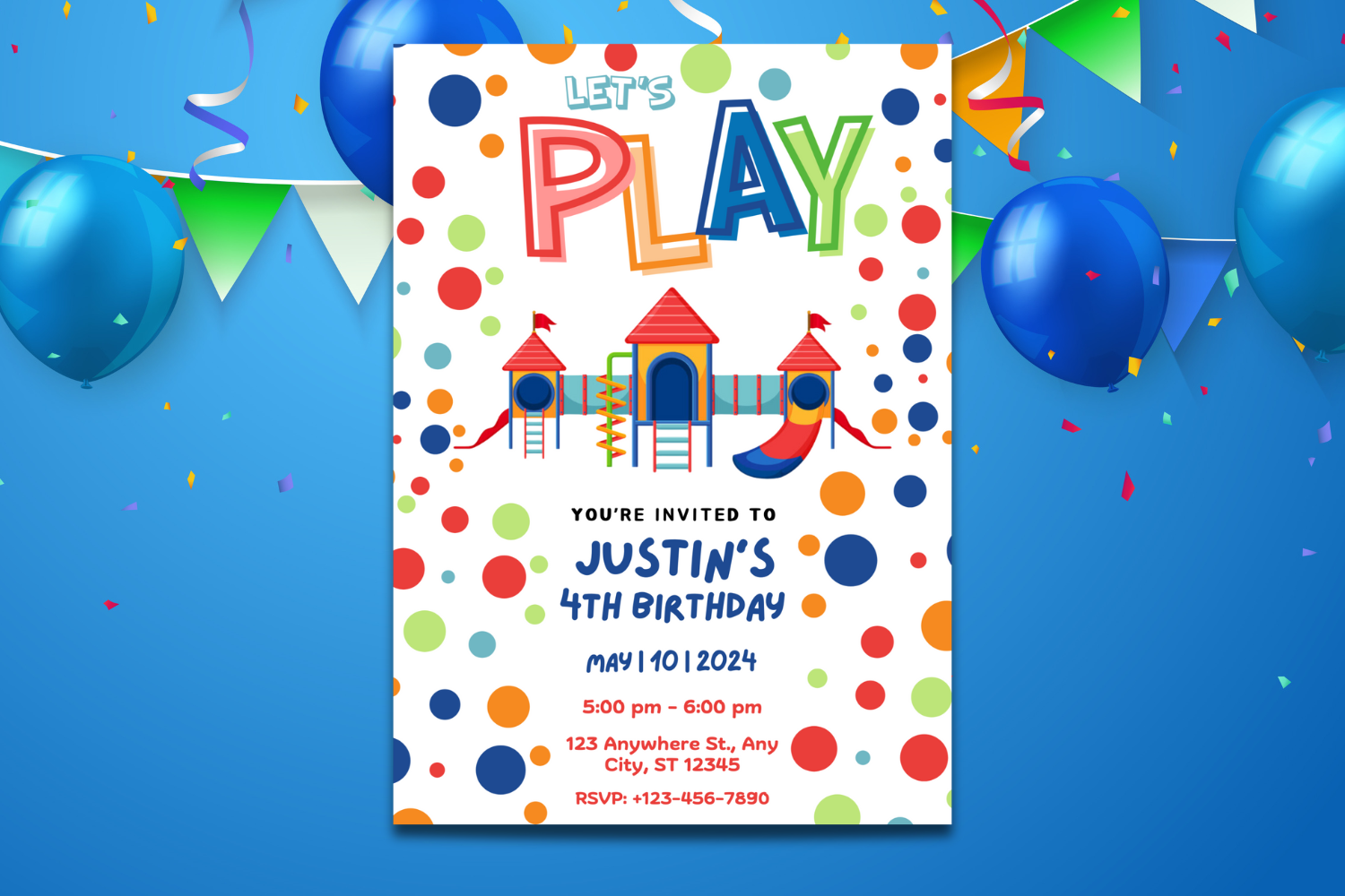 Playground Birthday Invitation, Let’s Play Kids Birthday Invite, Colorful Play Party Invitation, Editable Canva Birthday Template