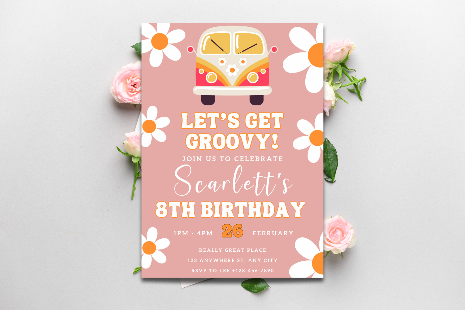 Daisy Boho Birthday Invitation, Groovy Daisy Bday, Editable Invite