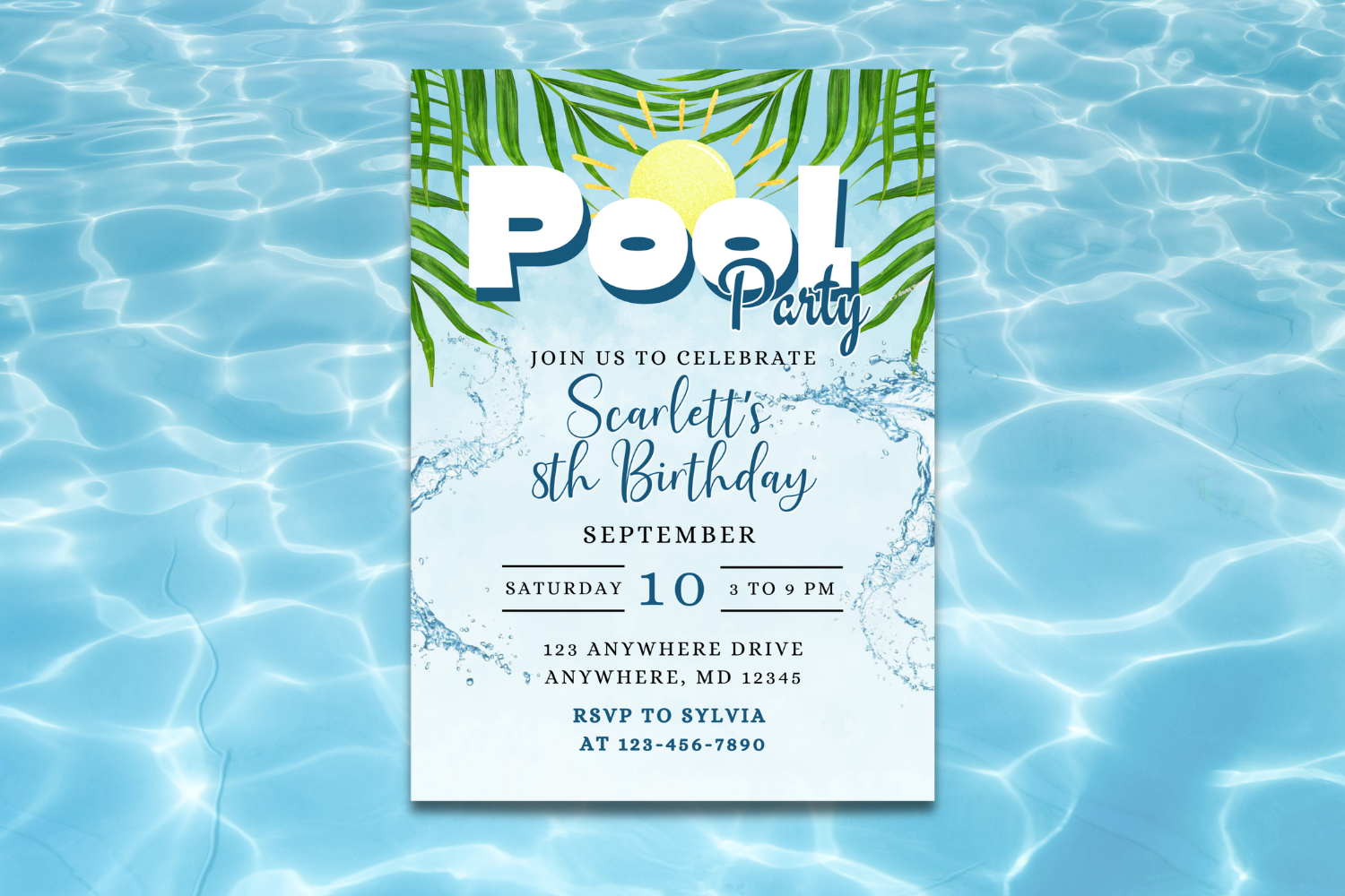 Pool Party Birthday Invitation, Summer Pool Birthday Invite, Tropical Kids Party Invitation, Editable Canva Birthday Template