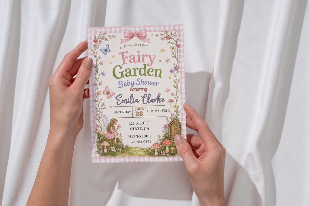 Fairy Garden Baby Shower Invitation, Whimsical Fairy Baby Shower Invite, Enchanted Garden Canva Invitation