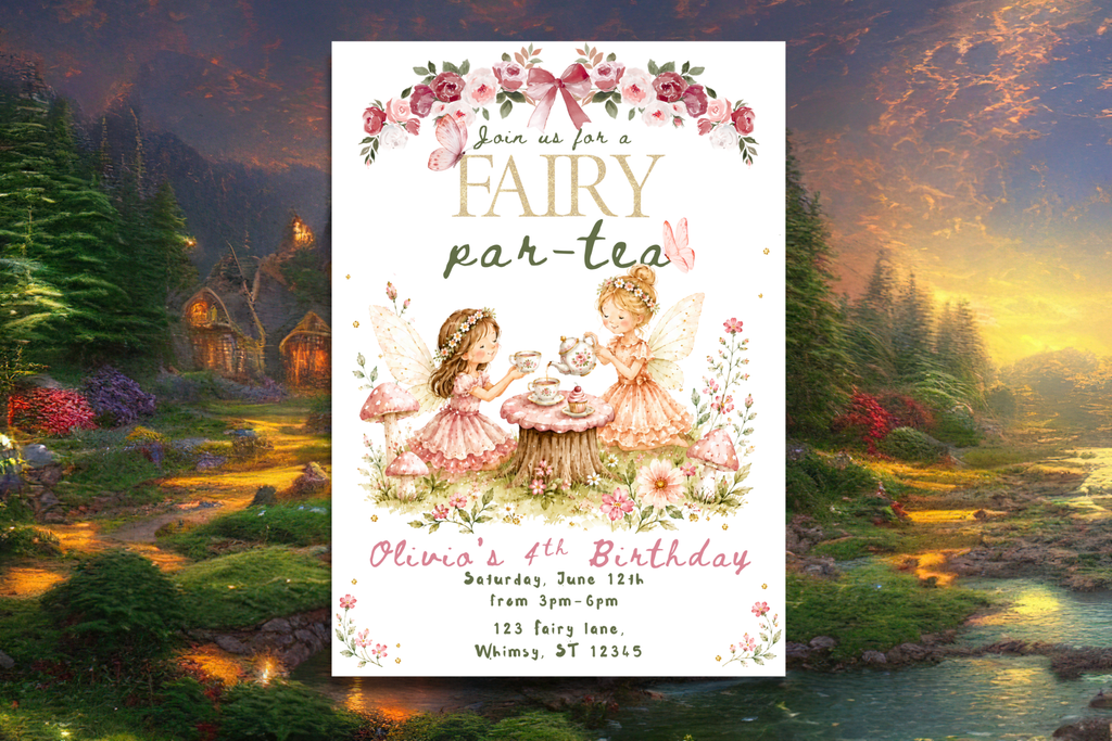 Fairy Par-Tea Birthday Invitation, Fairy Tea Party Invite, Enchanted Garden Birthday Party, Whimsical Fairy Invitation, Editable Canva Template