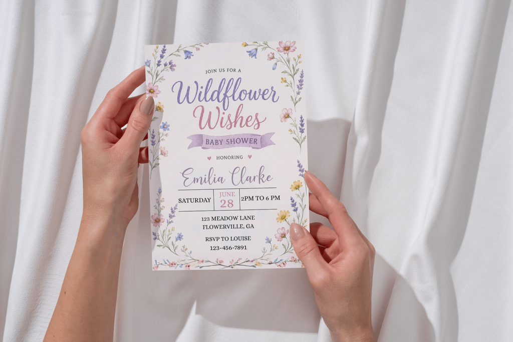 Wildflower Wishes Baby Shower Invitation, Floral Baby Shower Invite, Garden Baby Shower, Editable Canva Invitation