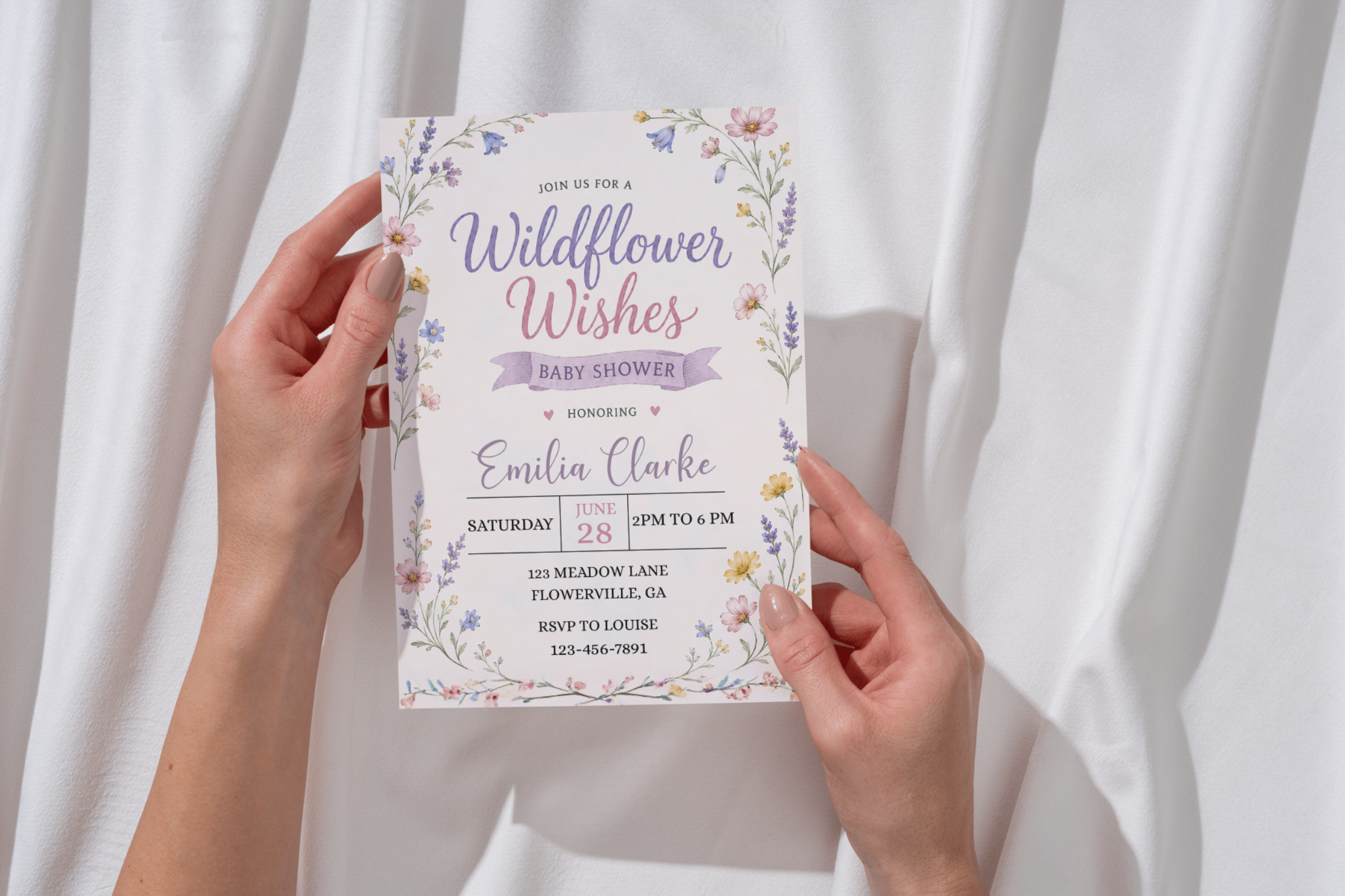 Wildflower Wishes Baby Shower Invitation, Floral Baby Shower Invite, Garden Baby Shower, Editable Canva Invitation