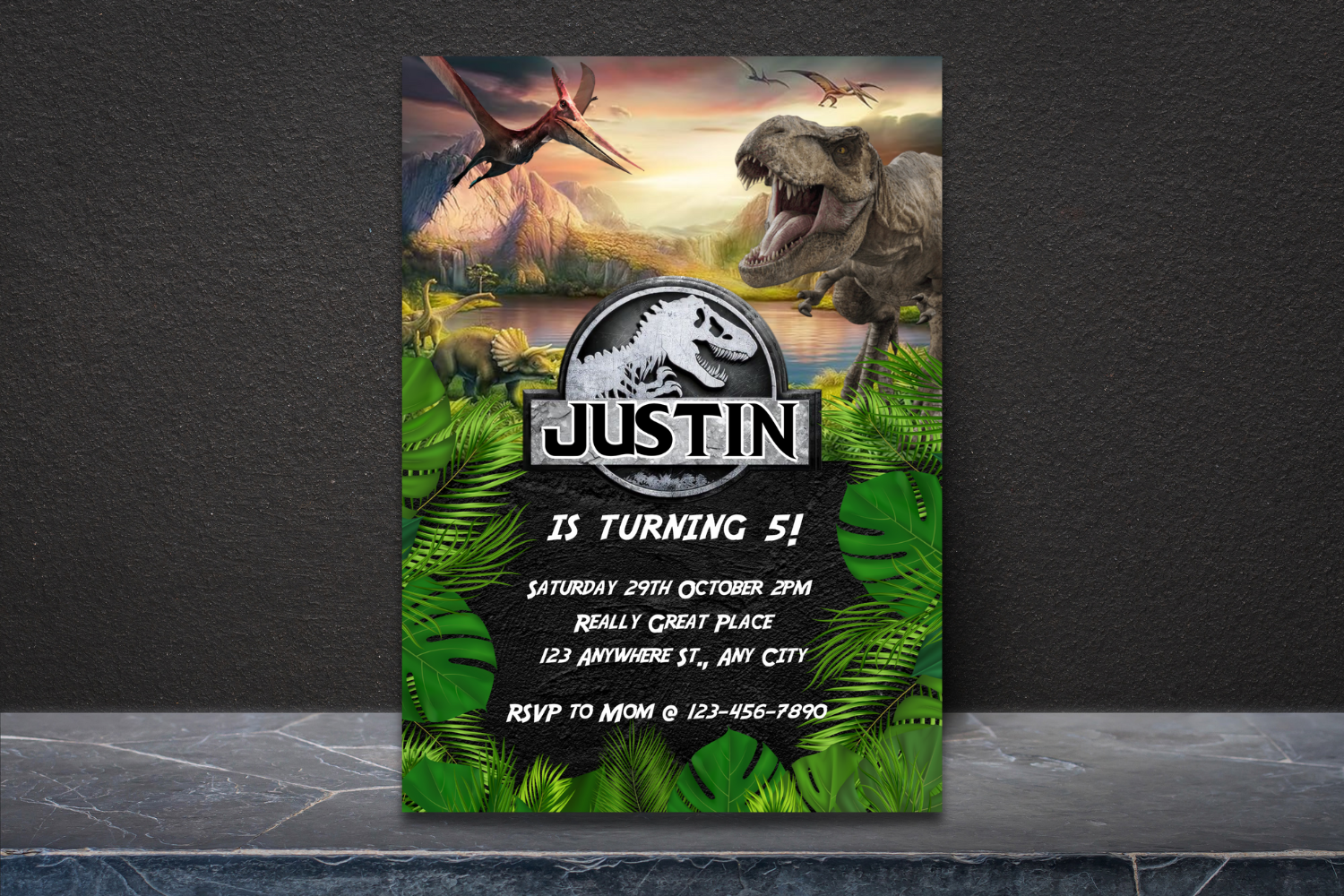 Dinosaur Party Invitation, Editable T-Rex Birthday Invite, Instant Download