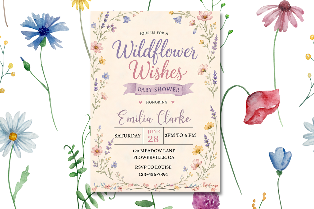 Wildflower Wishes Baby Shower Invitation, Floral Baby Shower Invite, Garden Baby Shower, Editable Canva Invitation