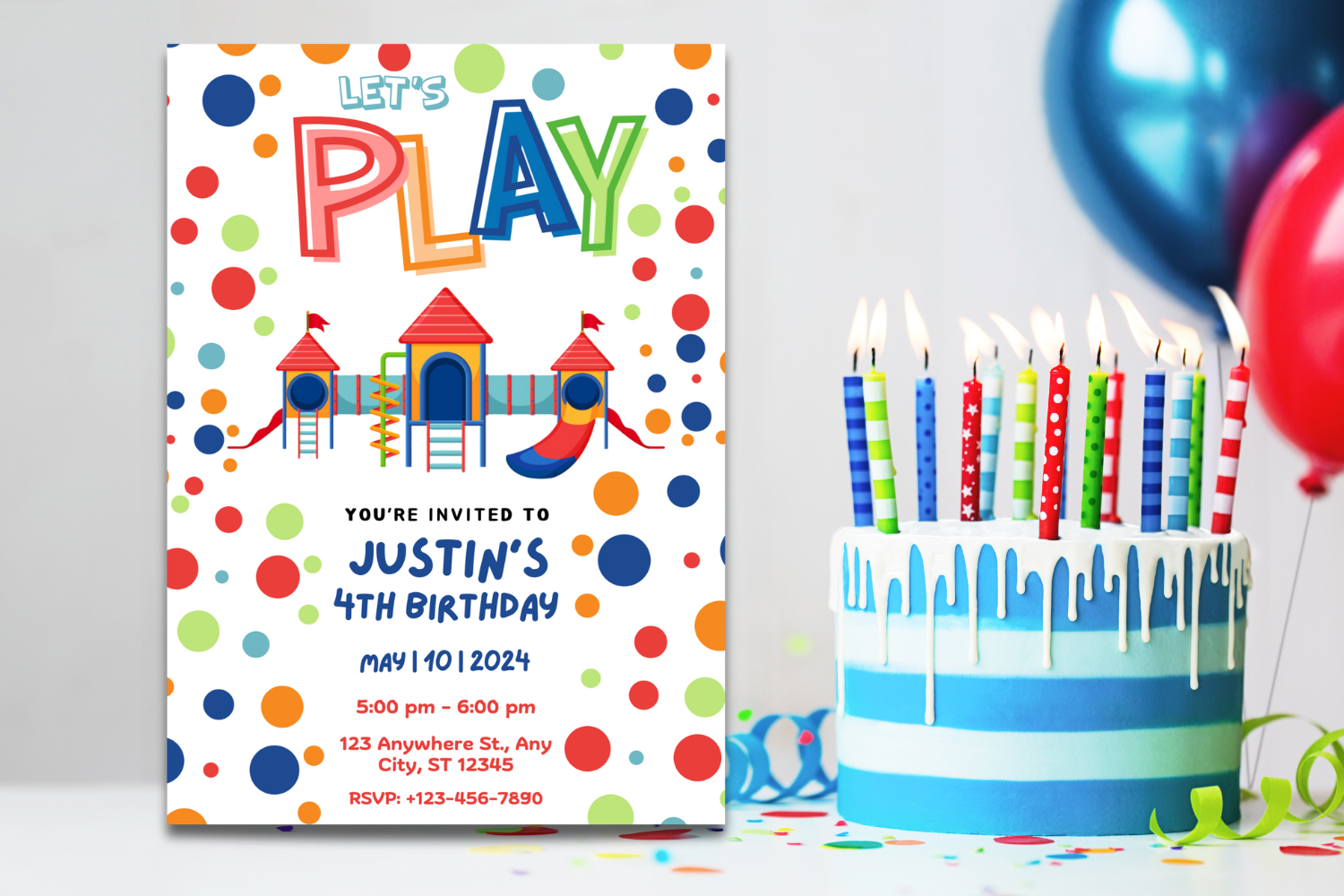 Playground Birthday Invitation, Let’s Play Kids Birthday Invite, Colorful Play Party Invitation, Editable Canva Birthday Template