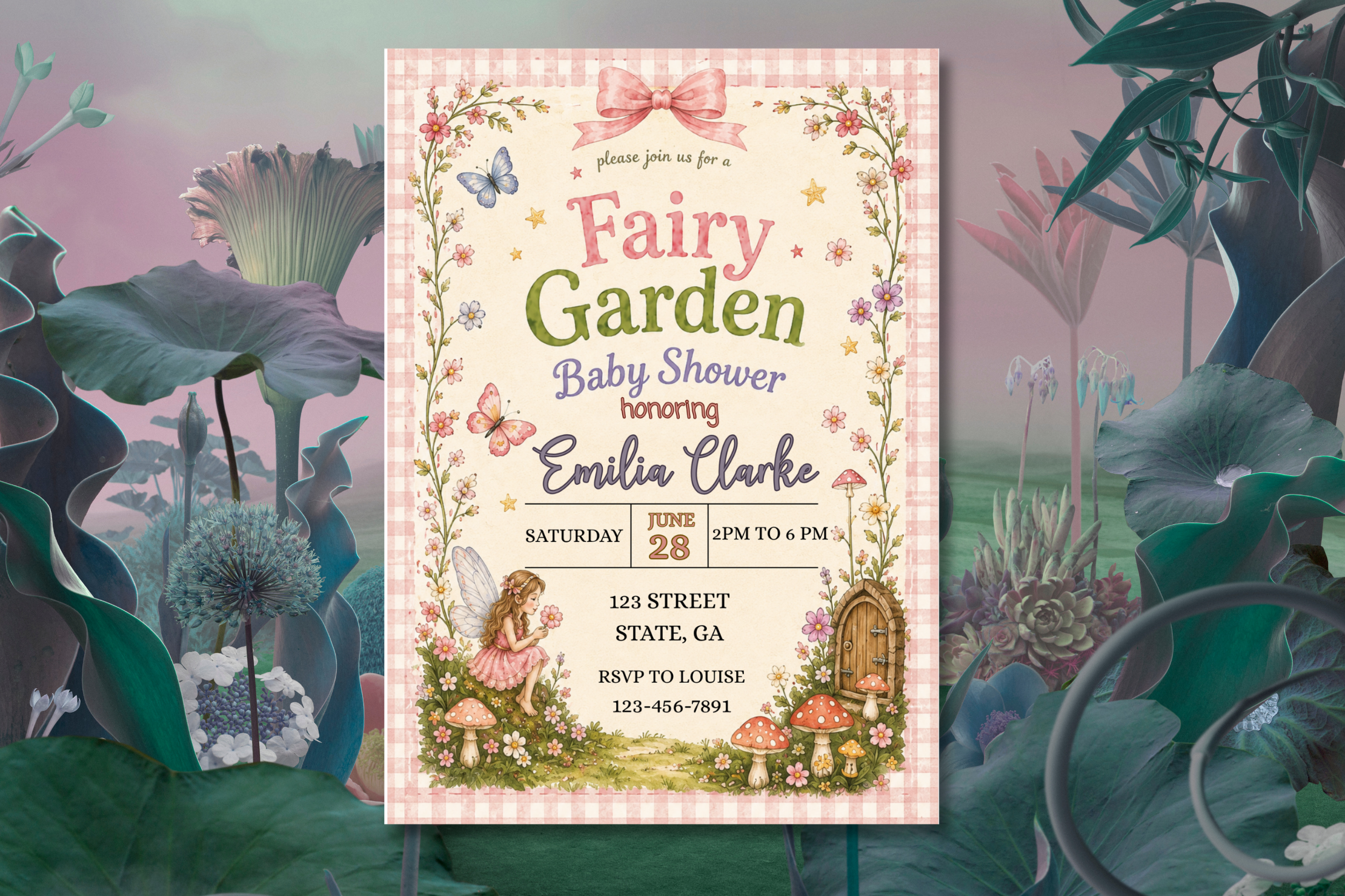 Fairy Garden Baby Shower Invitation, Whimsical Fairy Baby Shower Invite, Enchanted Garden Canva Invitation