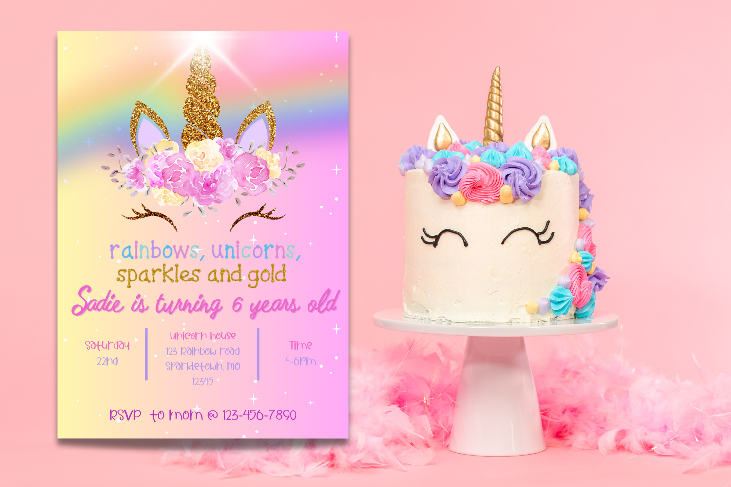 Unicorn Birthday Invitation, Rainbow Unicorn Party Invite, Sparkle Birthday Invitation, Editable Canva Kids Birthday Template