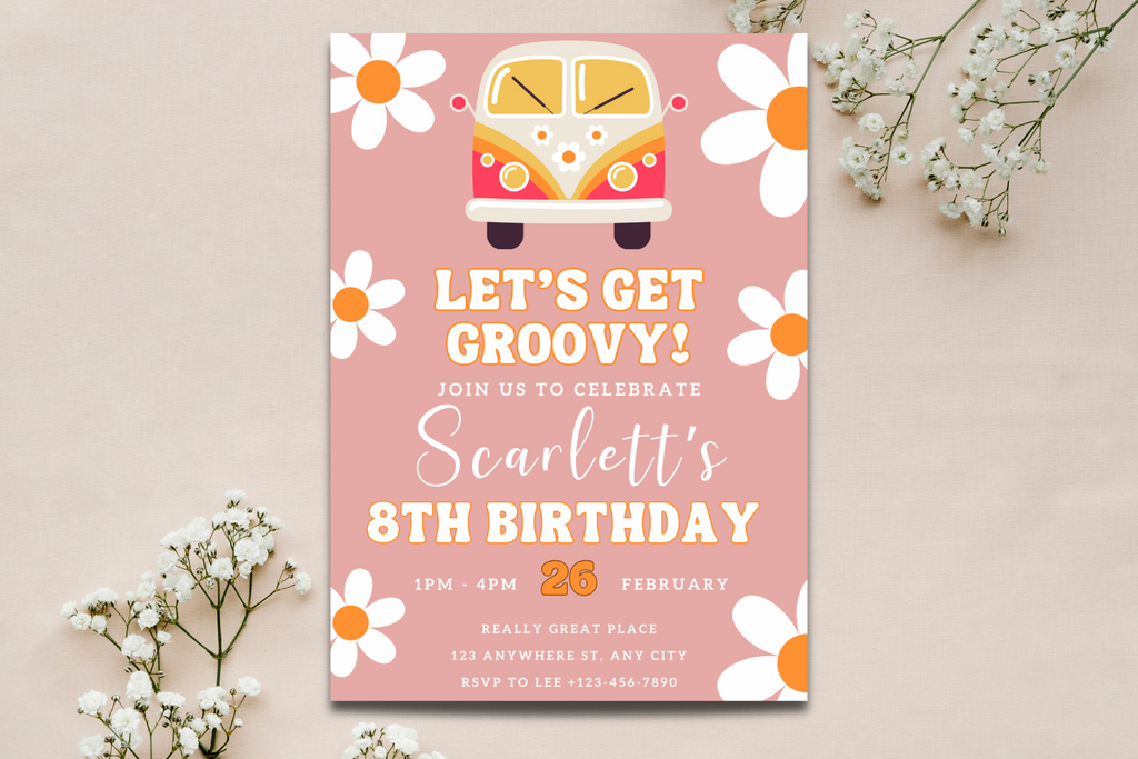 Daisy Boho Birthday Invitation, Groovy Daisy Bday, Editable Invite