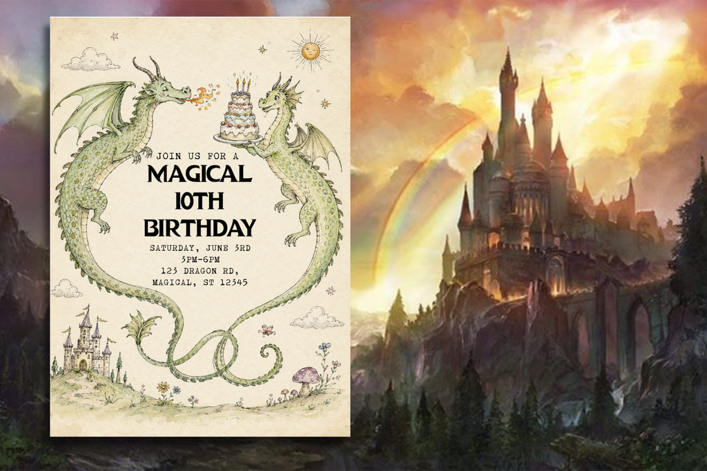Dragon Birthday Invitation, Magical Dragon Party Invite, Medieval Fantasy Birthday Invitation, Enchanted Castle Party, Editable Canva Template