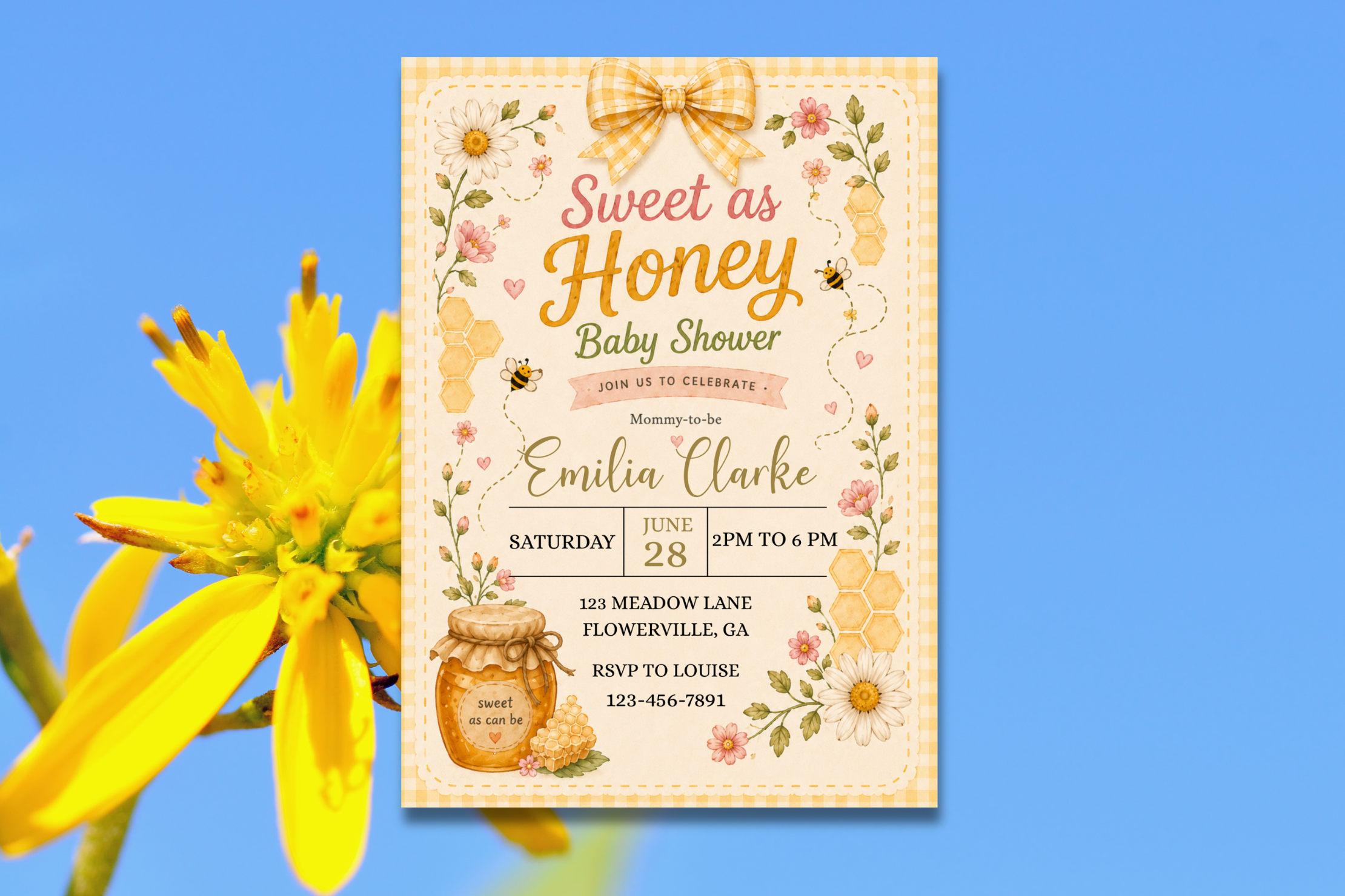 Sweet as Honey Baby Shower Invitation, Bee Baby Shower Invite, Honey Bee Garden Baby Shower, Editable Canva Invitation