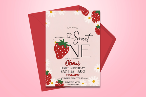 Berry Sweet One 1st Birthday Invitation