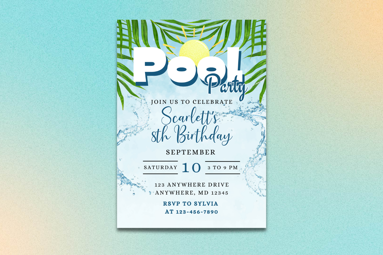 Pool Party Birthday Invitation, Summer Pool Birthday Invite, Tropical Kids Party Invitation, Editable Canva Birthday Template