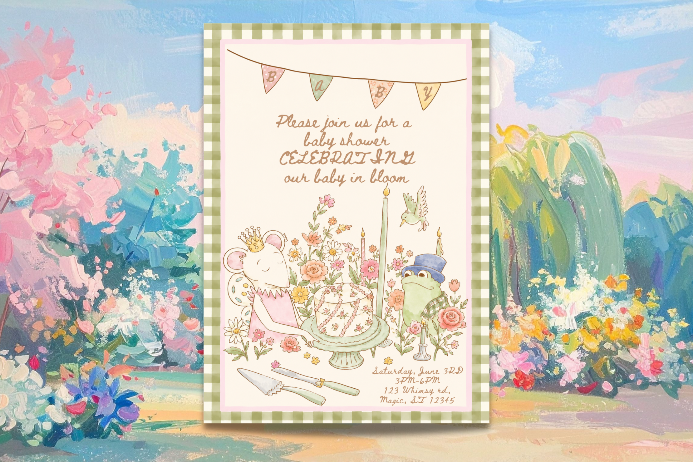 Baby in Bloom Baby Shower Invitation, Garden Party Baby Shower Invite, Floral Baby Shower Invitation, Whimsical Garden Shower, Editable Canva Template