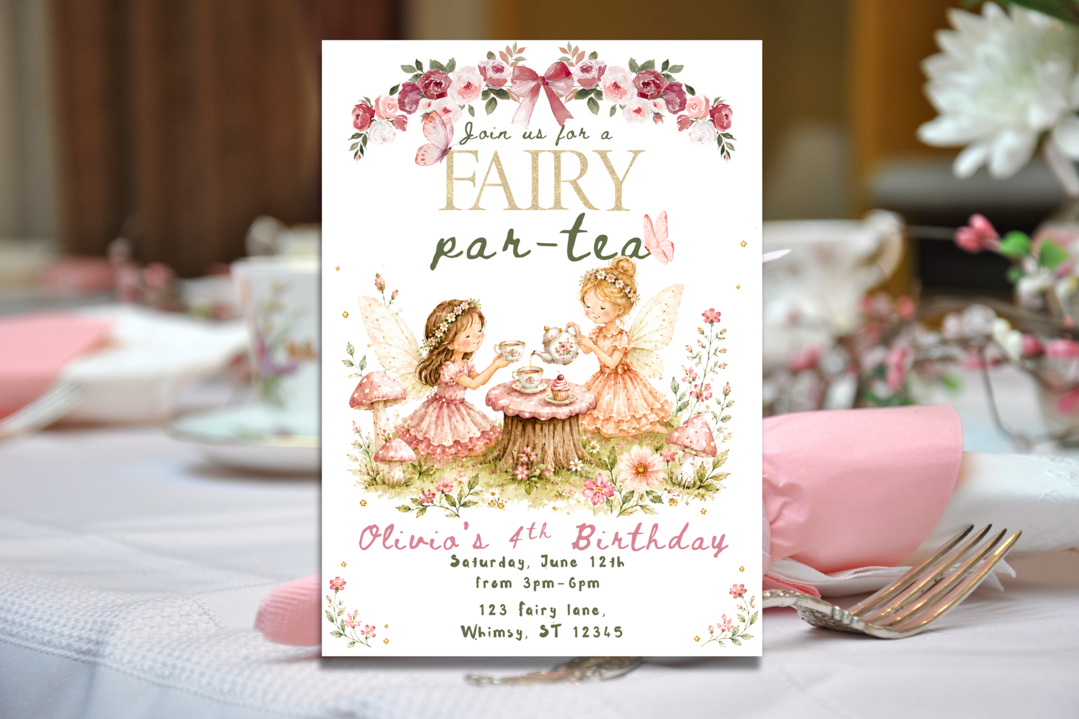 Fairy Par-Tea Birthday Invitation, Fairy Tea Party Invite, Enchanted Garden Birthday Party, Whimsical Fairy Invitation, Editable Canva Template