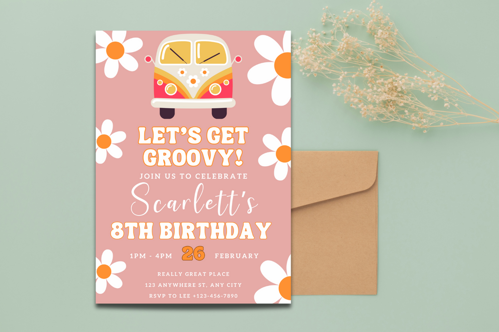 Daisy Boho Birthday Invitation, Groovy Daisy Bday, Editable Invite