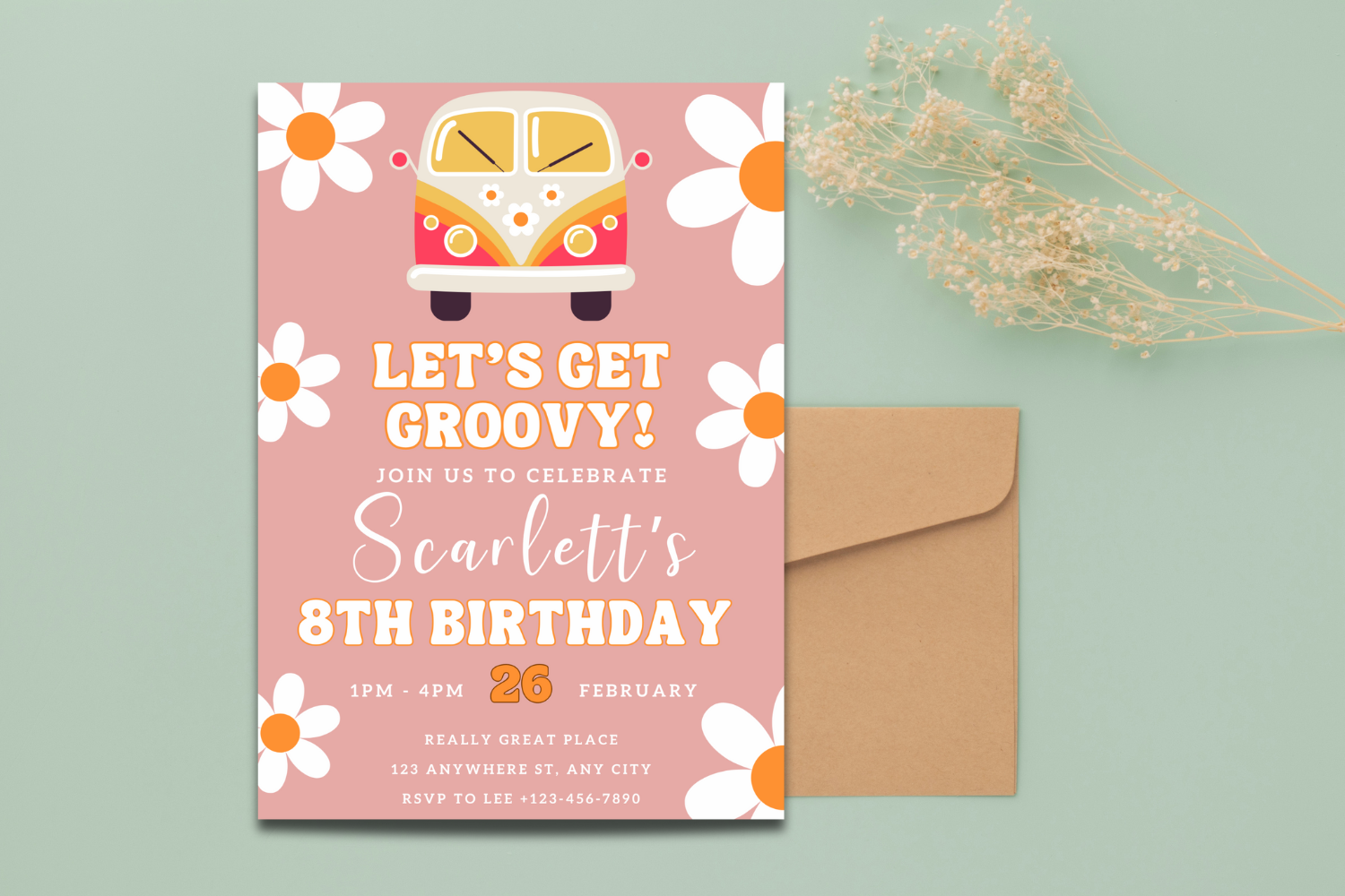 Daisy Boho Birthday Invitation, Groovy Daisy Bday, Editable Invite