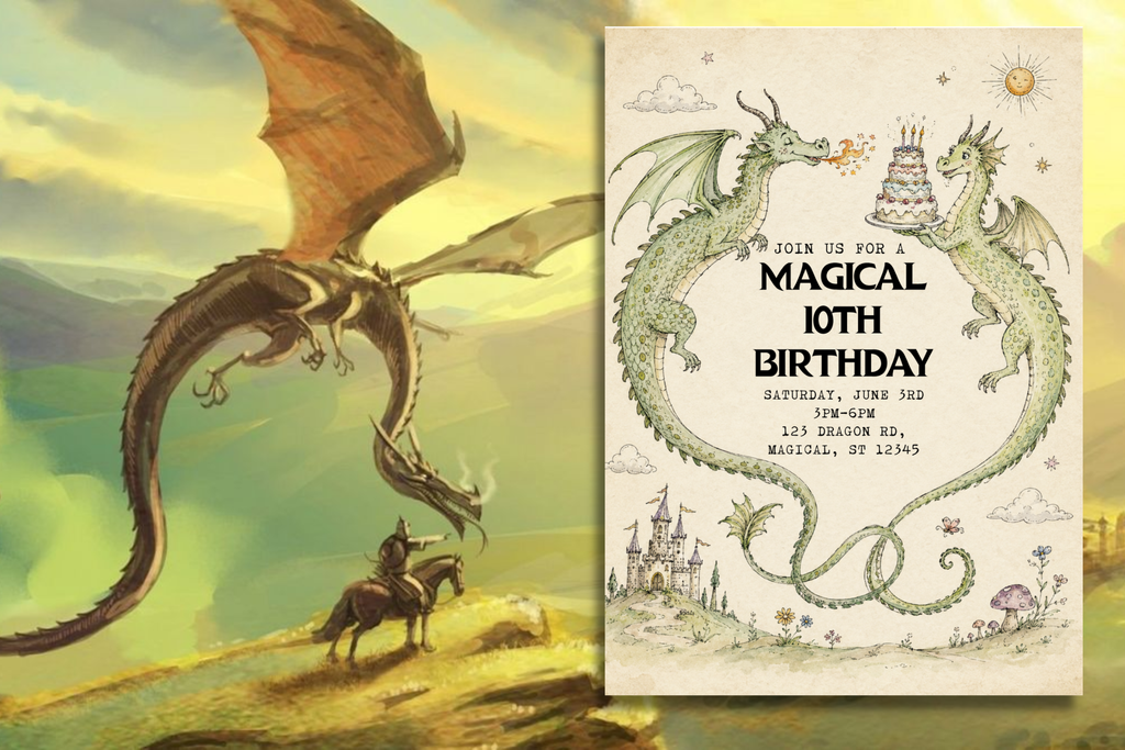 Dragon Birthday Invitation, Magical Dragon Party Invite, Medieval Fantasy Birthday Invitation, Enchanted Castle Party, Editable Canva Template