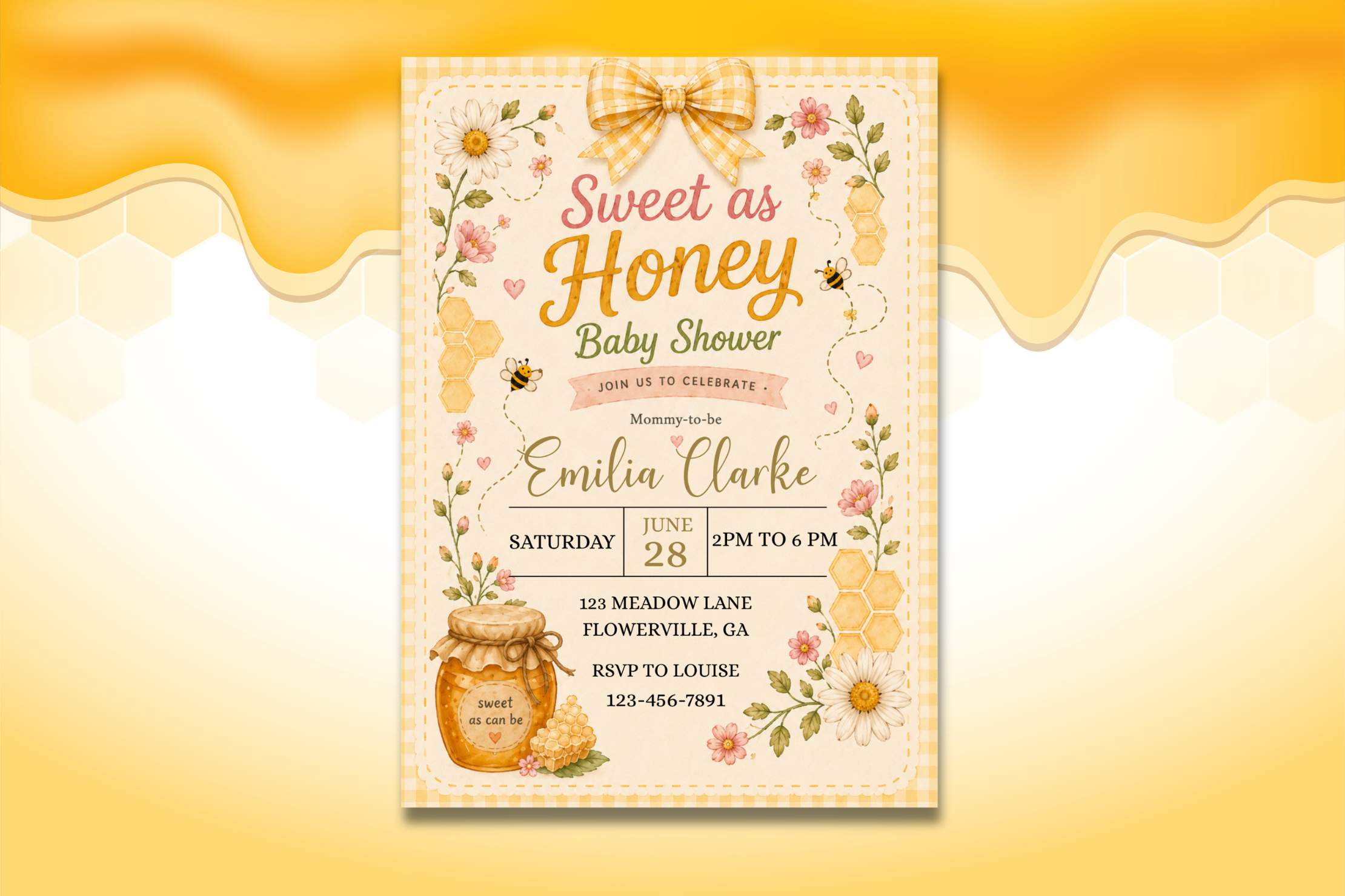 Sweet as Honey Baby Shower Invitation, Bee Baby Shower Invite, Honey Bee Garden Baby Shower, Editable Canva Invitation