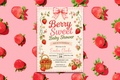 Berry Sweet Baby Shower Invitation, Strawberry Baby Shower Invite, Floral Gingham Baby Shower, Editable Canva Invitation