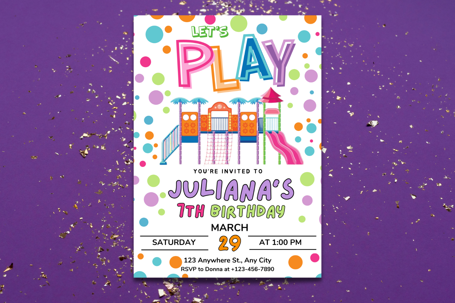 Girls Playground Birthday Invitation, Let’s Play Kids Birthday Invite, Colorful Play Party Invitation, Editable Canva Birthday Template