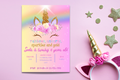 Unicorn Birthday Invitation, Rainbow Unicorn Party Invite, Sparkle Birthday Invitation, Editable Canva Kids Birthday Template