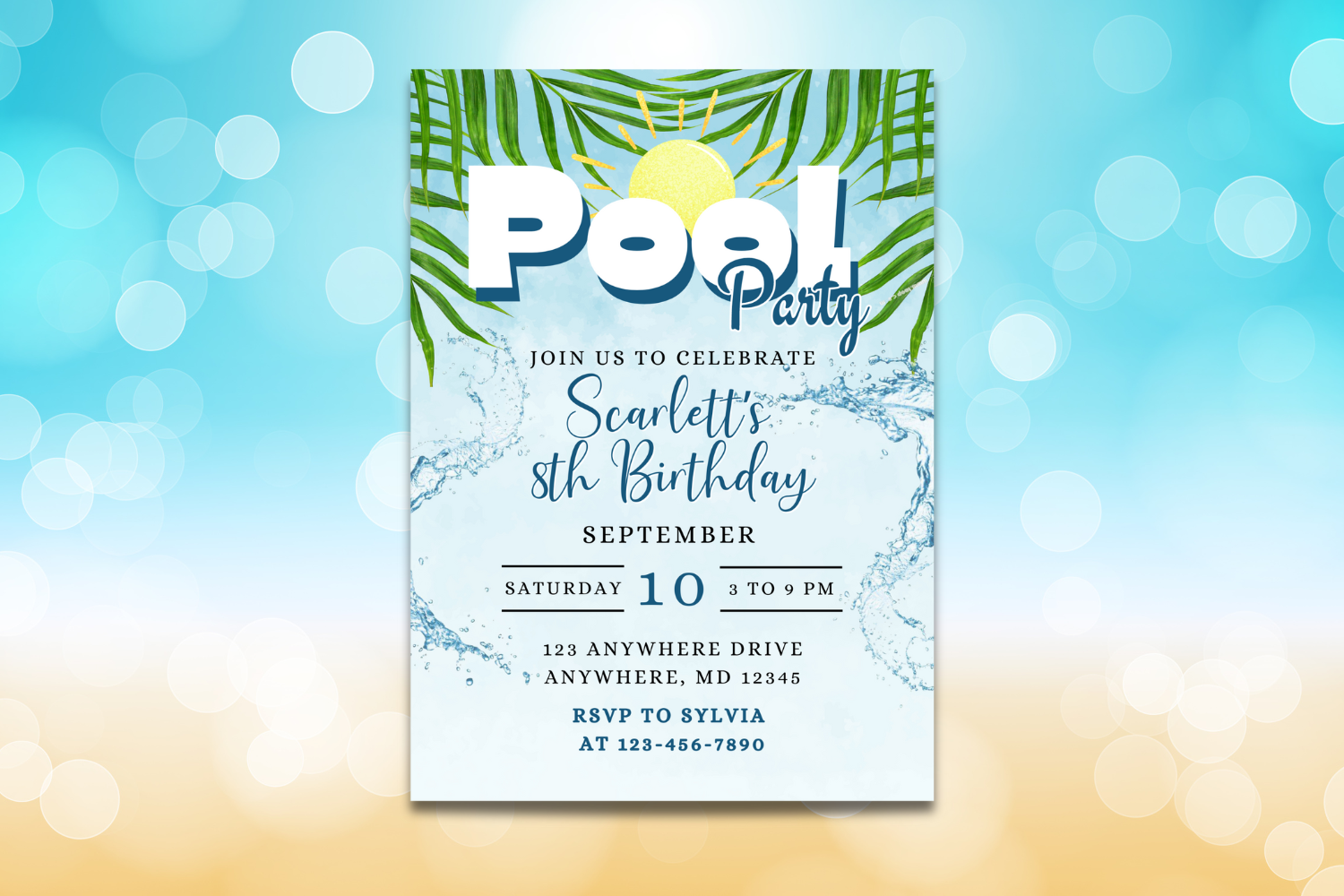 Pool Party Birthday Invitation, Summer Pool Birthday Invite, Tropical Kids Party Invitation, Editable Canva Birthday Template
