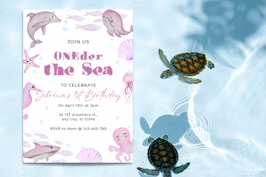 Under the Sea First Birthday Invitation, Oneder the Sea Birthday Invite, Pink Ocean Birthday Party, Editable Canva Invitation