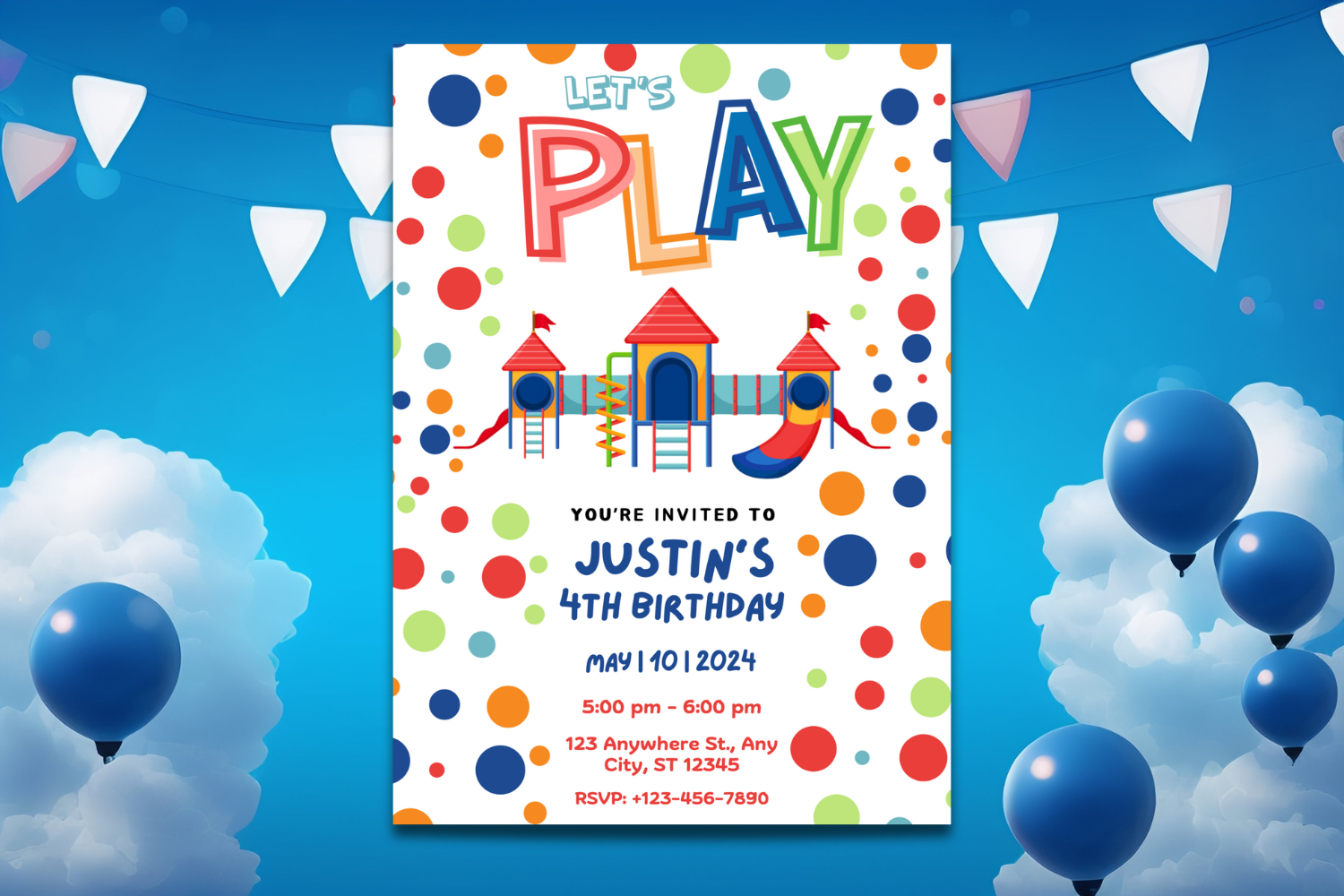 Playground Birthday Invitation, Let’s Play Kids Birthday Invite, Colorful Play Party Invitation, Editable Canva Birthday Template