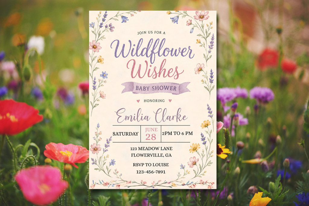 Wildflower Wishes Baby Shower Invitation, Floral Baby Shower Invite, Garden Baby Shower, Editable Canva Invitation