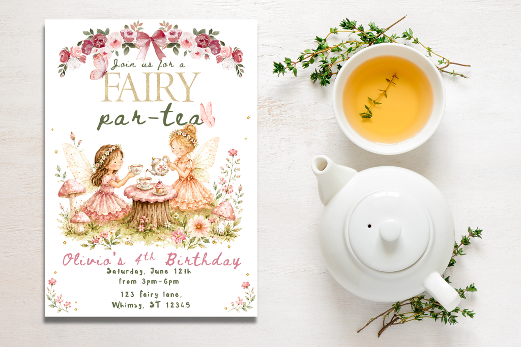 Fairy Par-Tea Birthday Invitation, Fairy Tea Party Invite, Enchanted Garden Birthday Party, Whimsical Fairy Invitation, Editable Canva Template