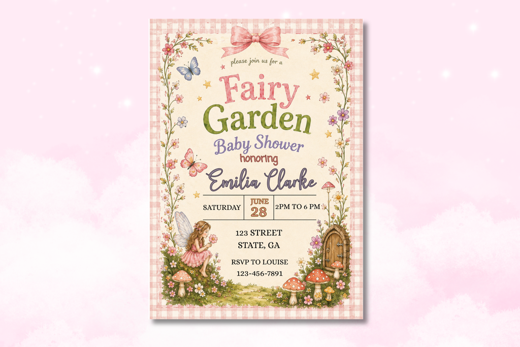 Fairy Garden Baby Shower Invitation, Whimsical Fairy Baby Shower Invite, Enchanted Garden Canva Invitation