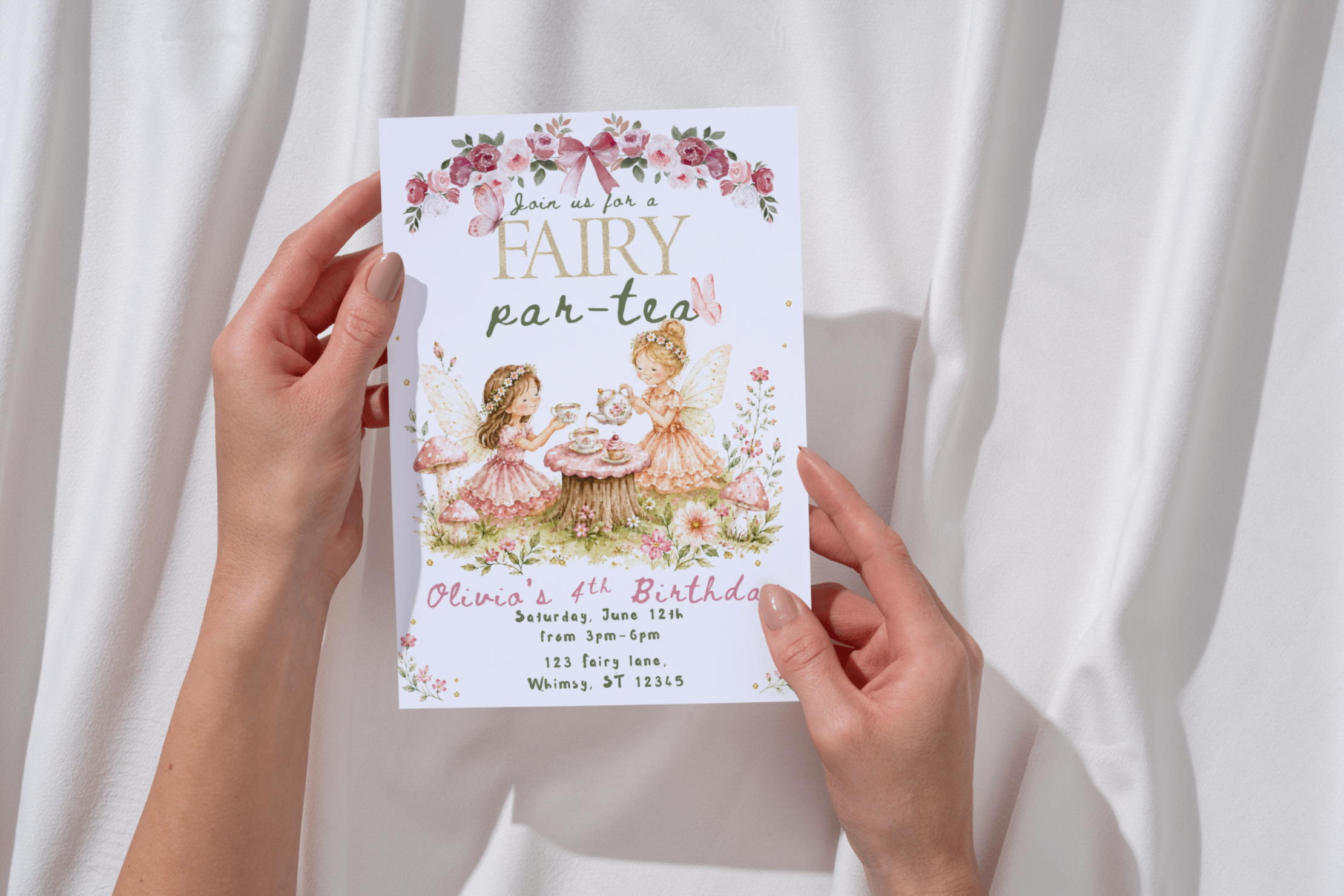 Fairy Par-Tea Birthday Invitation, Fairy Tea Party Invite, Enchanted Garden Birthday Party, Whimsical Fairy Invitation, Editable Canva Template