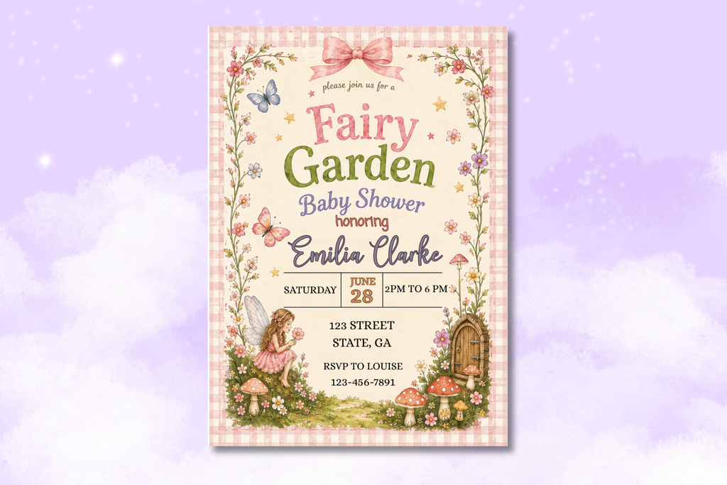 Fairy Garden Baby Shower Invitation, Whimsical Fairy Baby Shower Invite, Enchanted Garden Canva Invitation