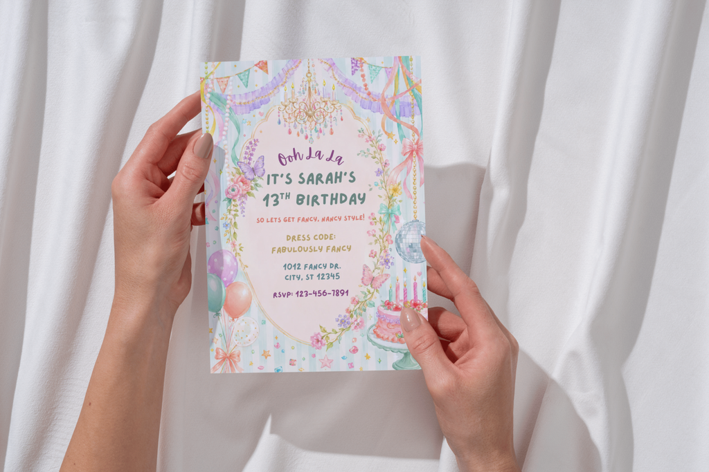 Fancy Birthday Invitation, Fabulously Fancy Birthday Party Invite, Colorful Girly Birthday Invitation, Editable Canva Template