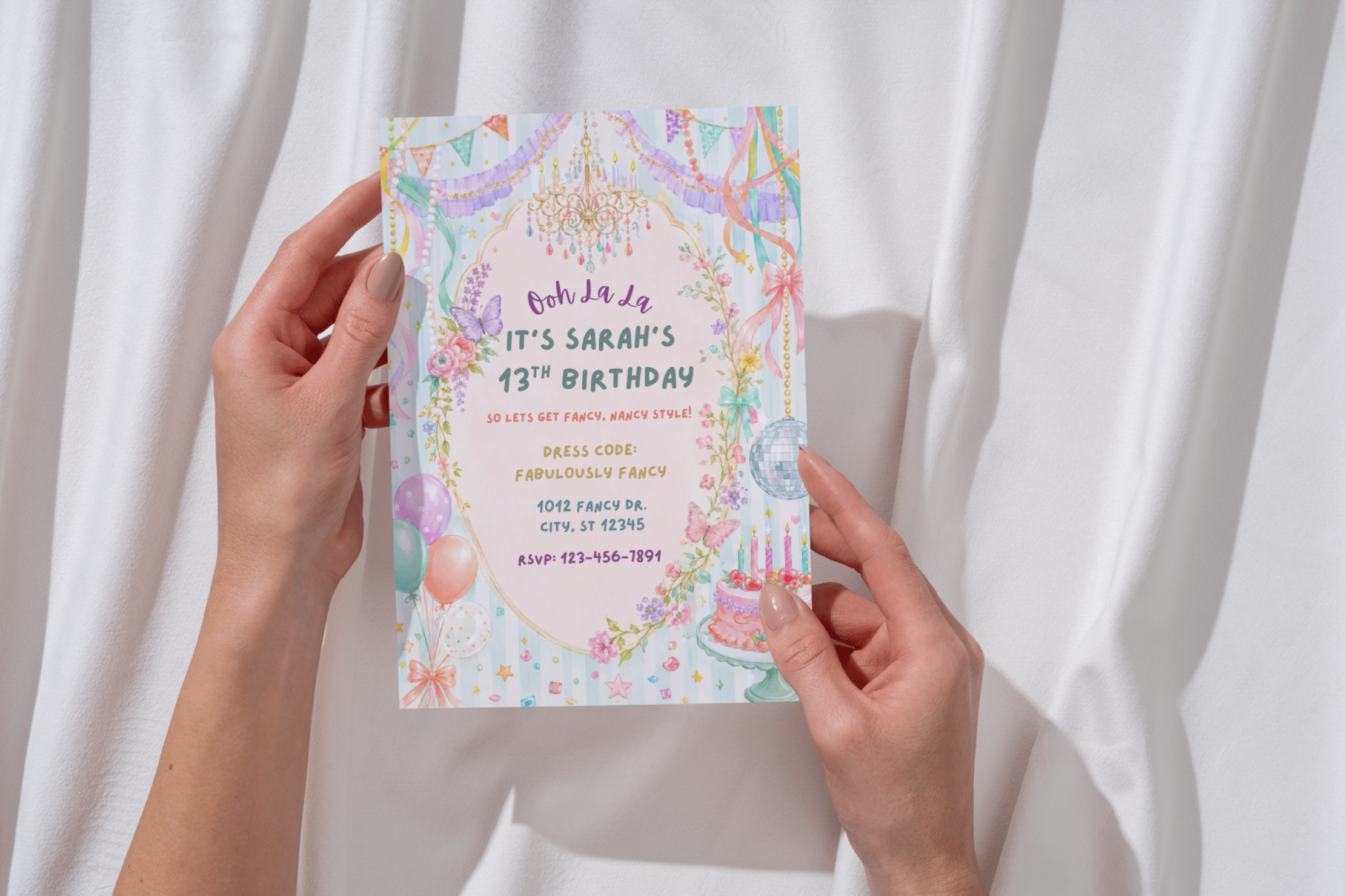 Fancy Birthday Invitation, Fabulously Fancy Birthday Party Invite, Colorful Girly Birthday Invitation, Editable Canva Template
