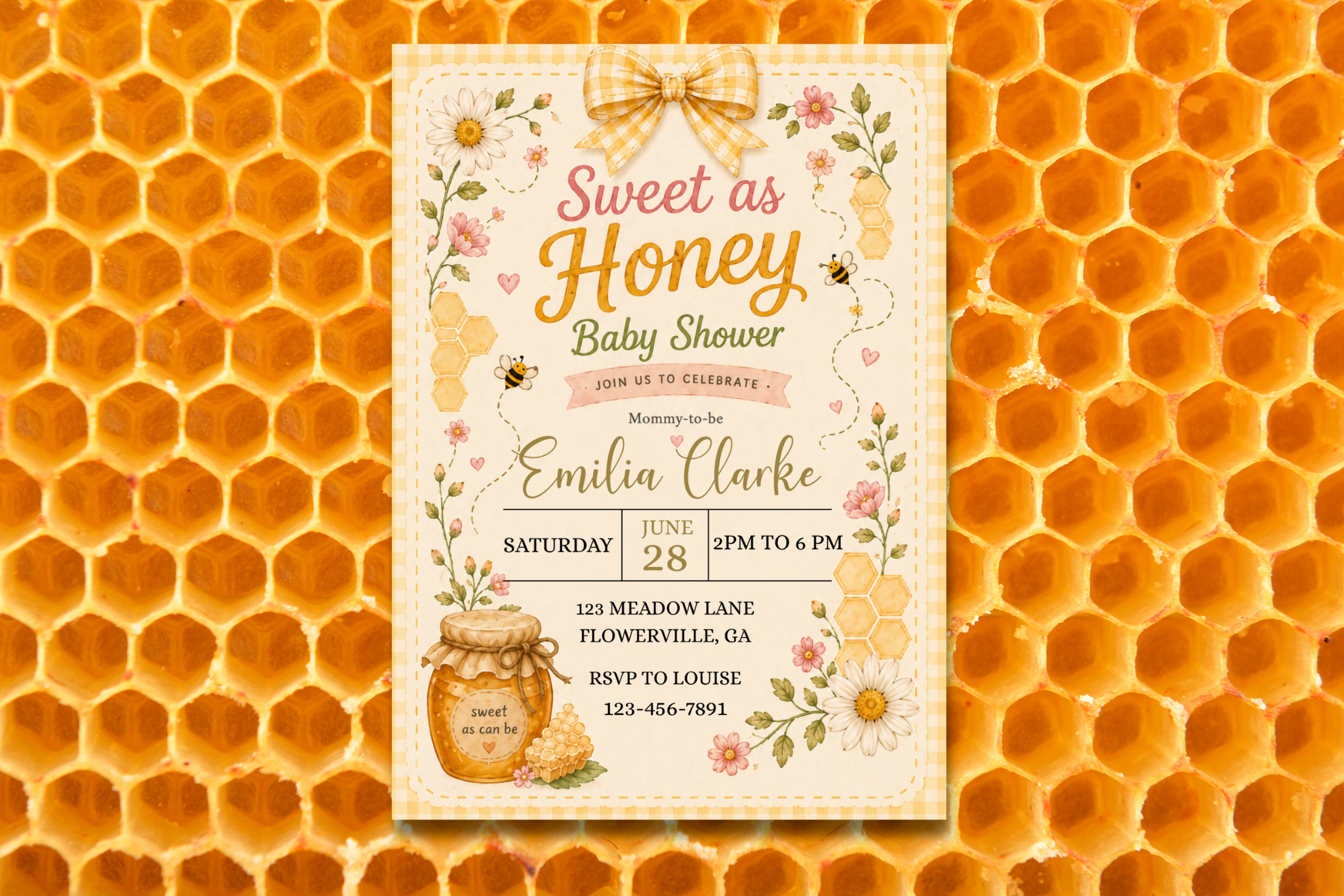 Sweet as Honey Baby Shower Invitation, Bee Baby Shower Invite, Honey Bee Garden Baby Shower, Editable Canva Invitation