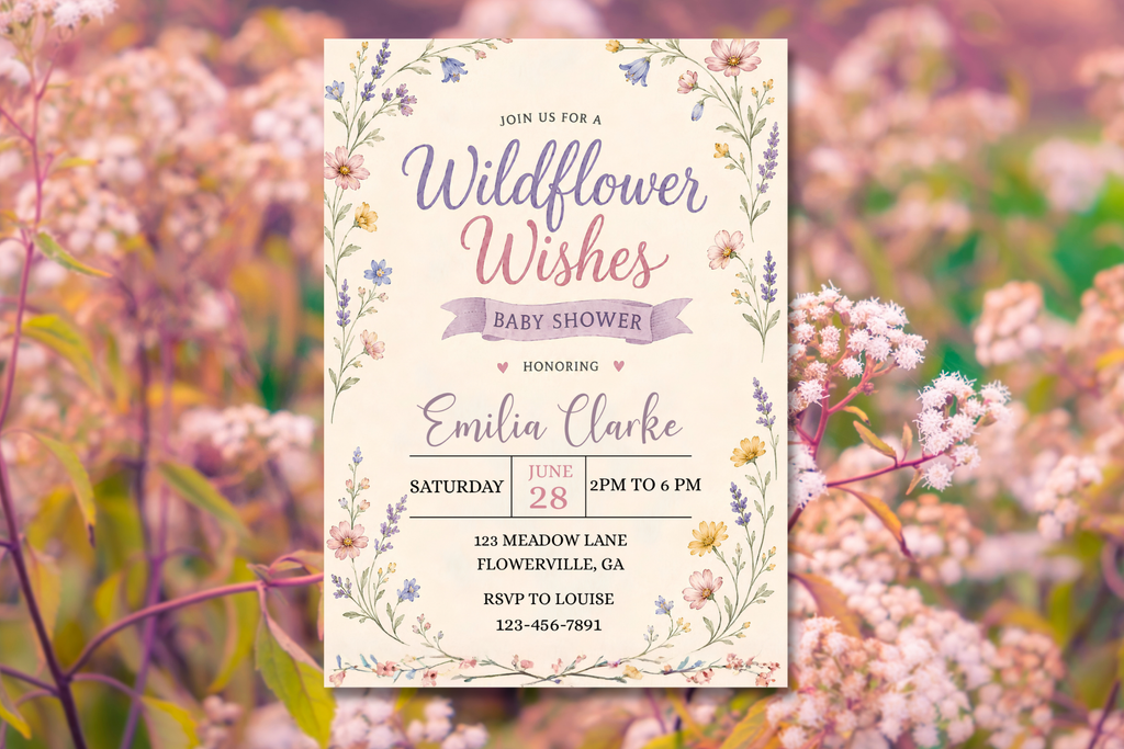 Wildflower Wishes Baby Shower Invitation, Floral Baby Shower Invite, Garden Baby Shower, Editable Canva Invitation