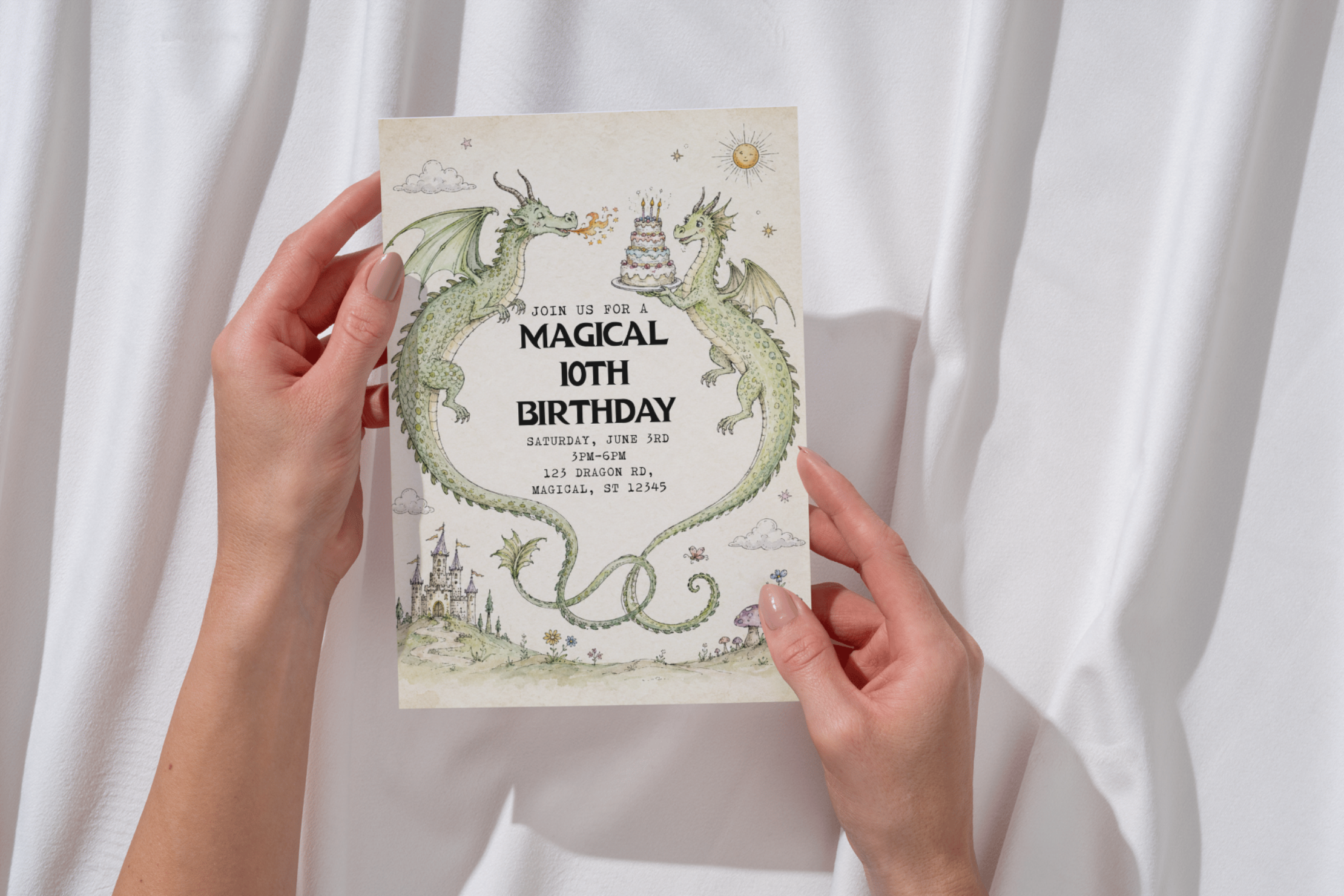 Dragon Birthday Invitation, Magical Dragon Party Invite, Medieval Fantasy Birthday Invitation, Enchanted Castle Party, Editable Canva Template