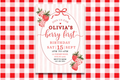 Berry First Birthday Invitation, Strawberry 1st Birthday Invite, Berry Sweet First Birthday, Editable Canva Invitation