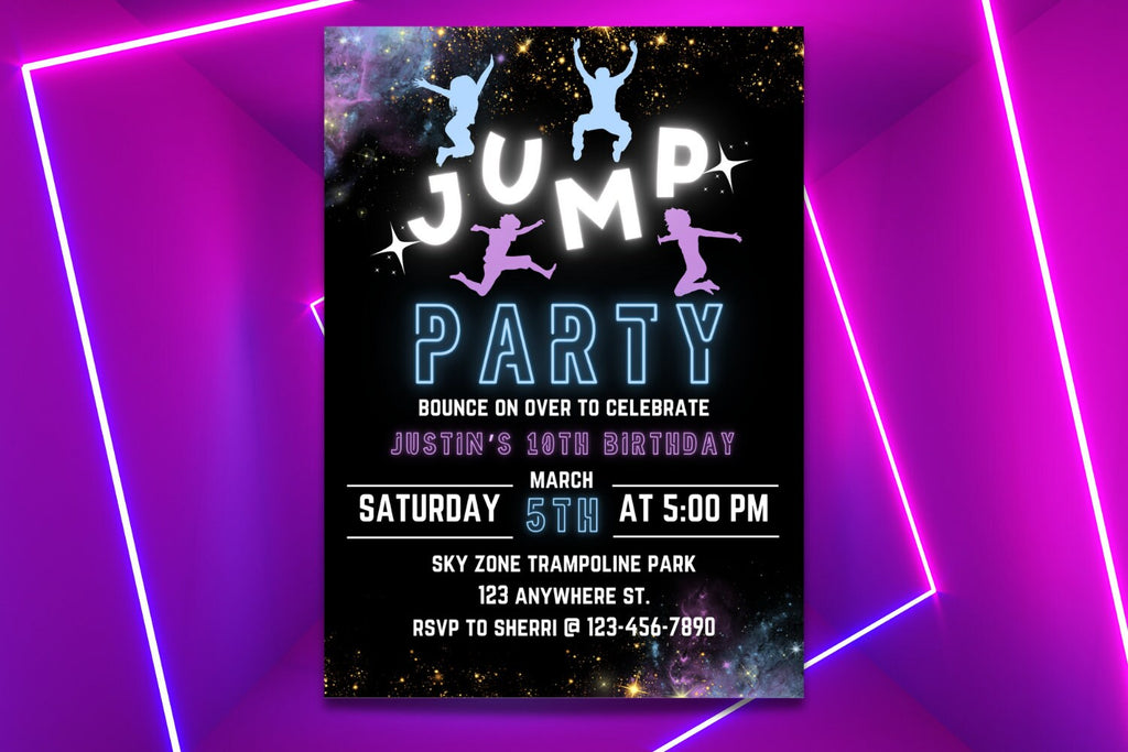 EDITABLE Trampoline Park Invitation, Trampoline Birthday, Trampoline Invitation, Jump Party Invitation, Jump Birthday Party Invitation, Glow