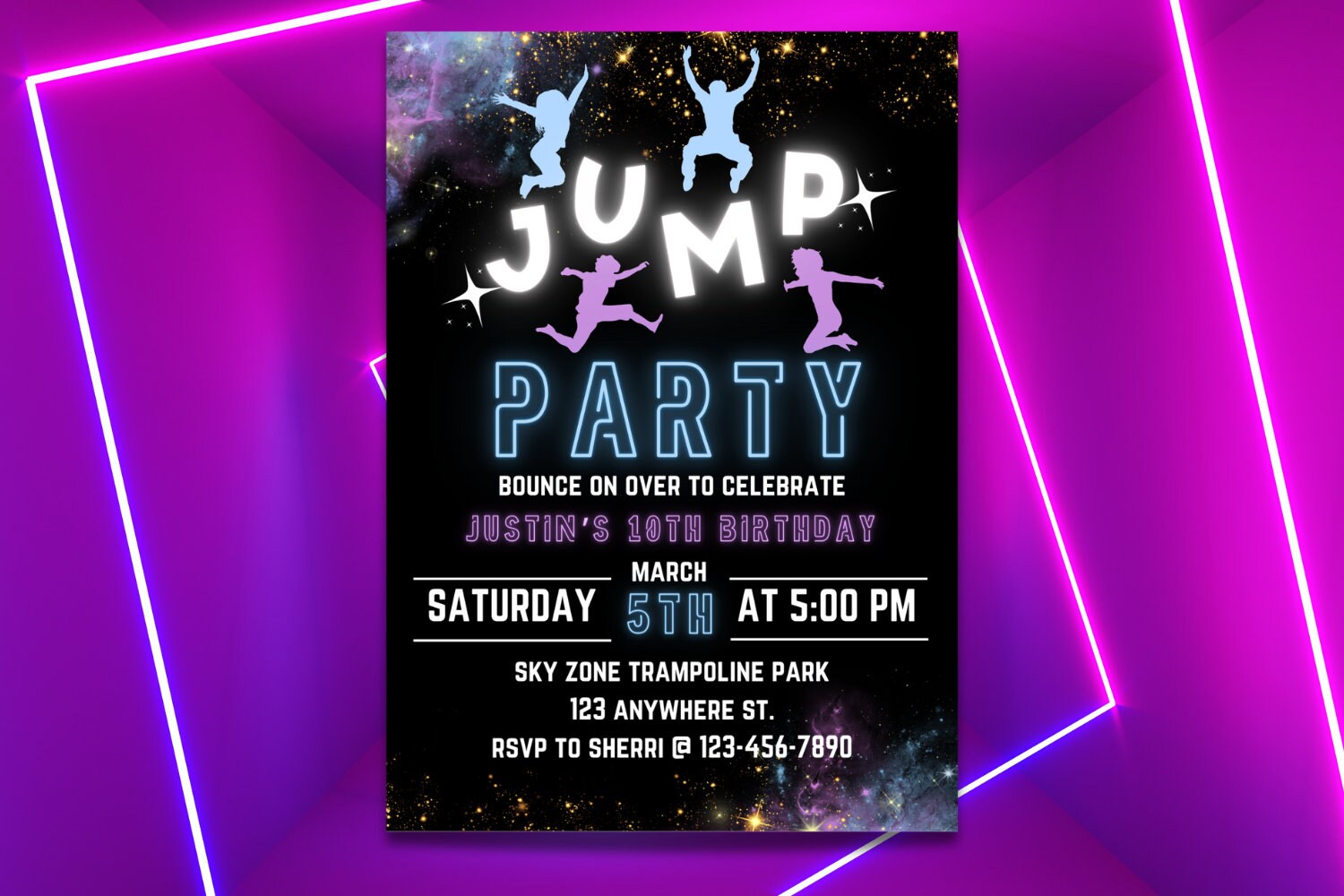 EDITABLE Trampoline Park Invitation, Trampoline Birthday, Trampoline Invitation, Jump Party Invitation, Jump Birthday Party Invitation, Glow