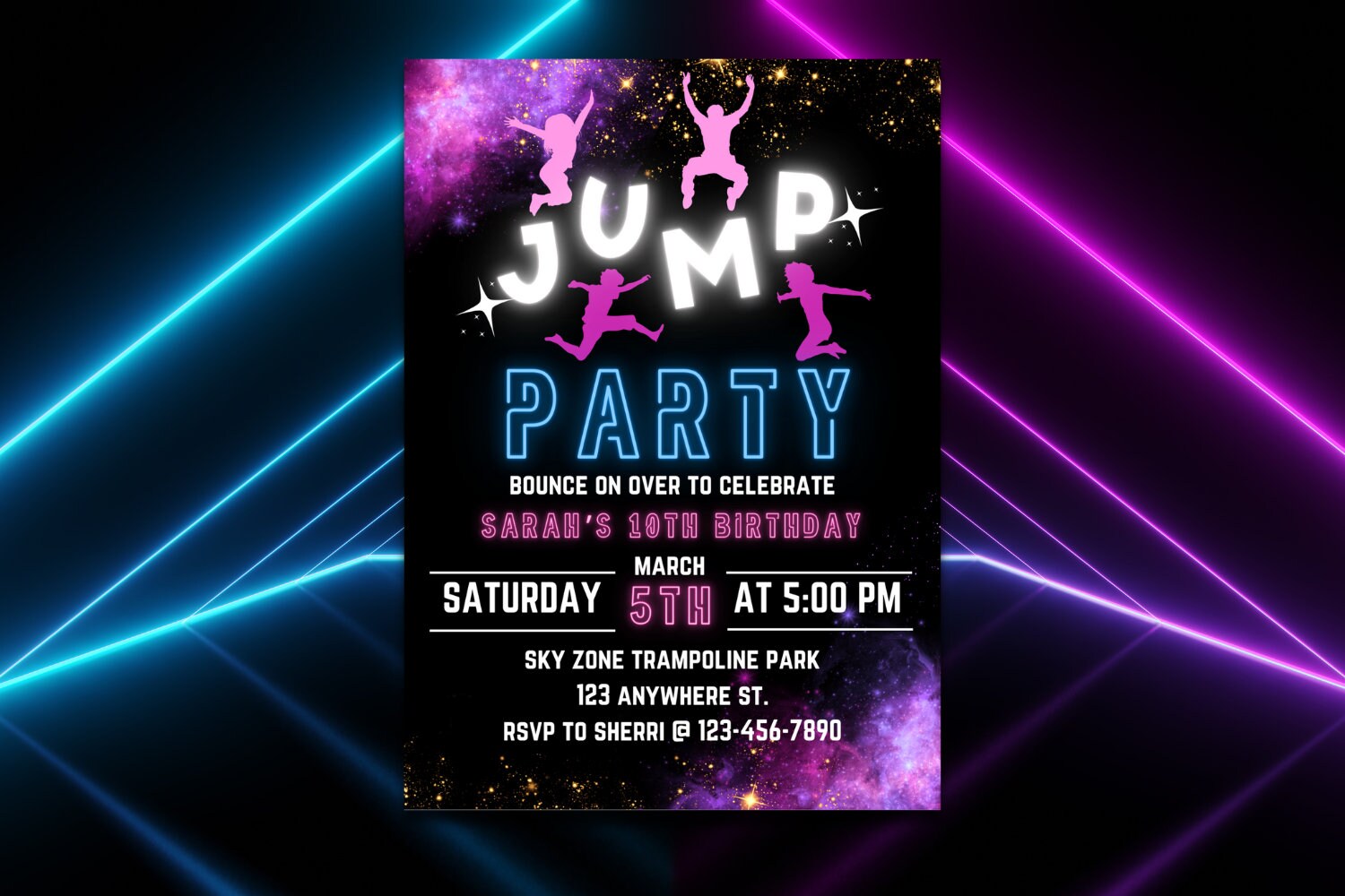 EDITABLE Trampoline Park Invitation, Trampoline Birthday, Trampoline Invitation, Jump Party Invitation, Jump Birthday Party Invitation, Glow