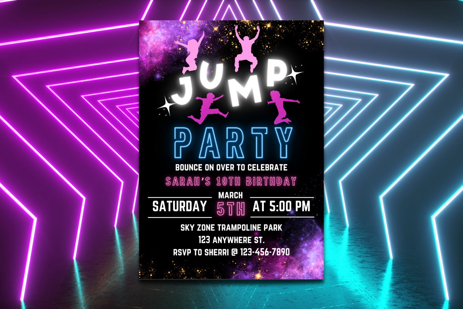 EDITABLE Trampoline Park Invitation, Trampoline Birthday, Trampoline Invitation, Jump Party Invitation, Jump Birthday Party Invitation, Glow