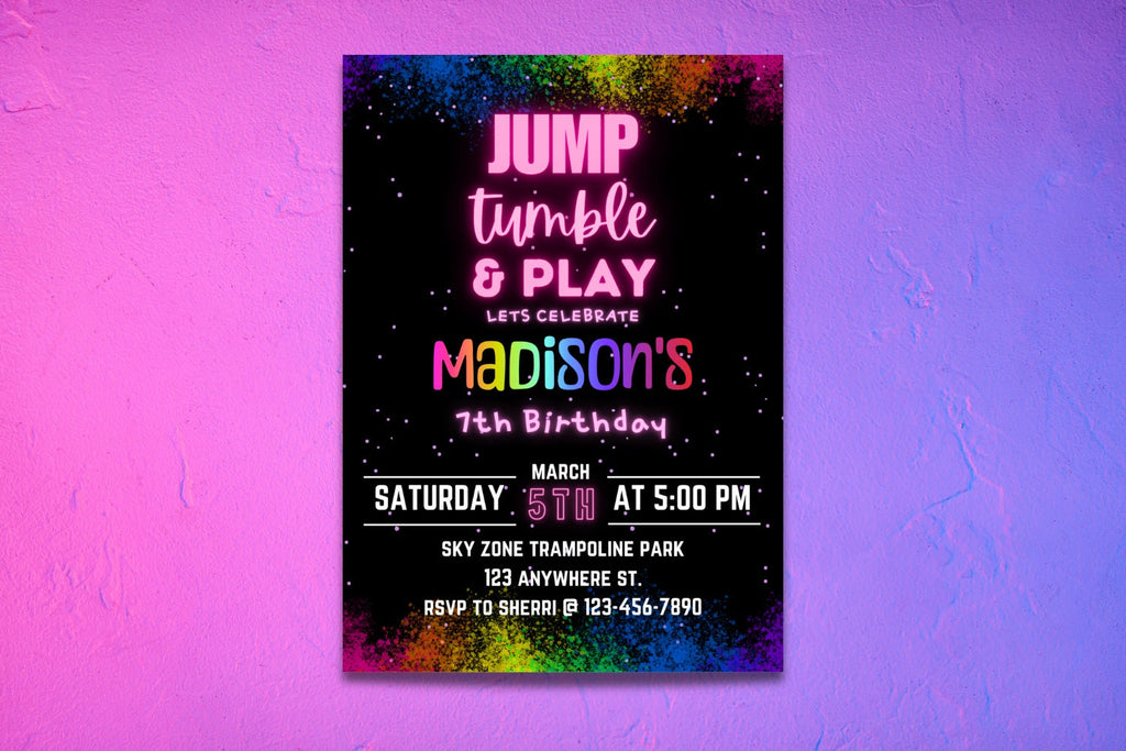 EDITABLE Trampoline Park Invitation, Trampoline Birthday, Trampoline Invitation, Jump Party Invitation, Jump Birthday Party Invitation, Glow