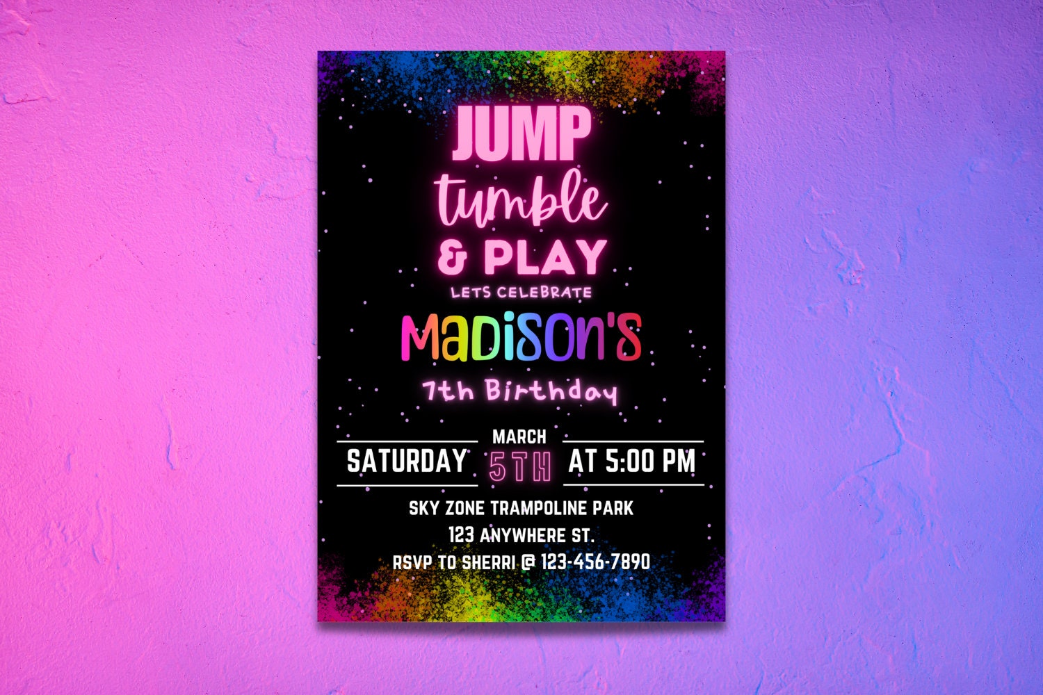 EDITABLE Trampoline Park Invitation, Trampoline Birthday, Trampoline Invitation, Jump Party Invitation, Jump Birthday Party Invitation, Glow