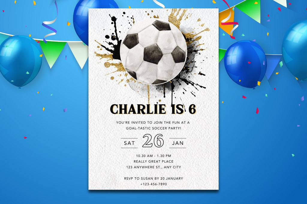 Editable Soccer Birthday Invitation Template, Printable Birthday Party Invitations, Digital Kids Party Invite, 5x7, Canva