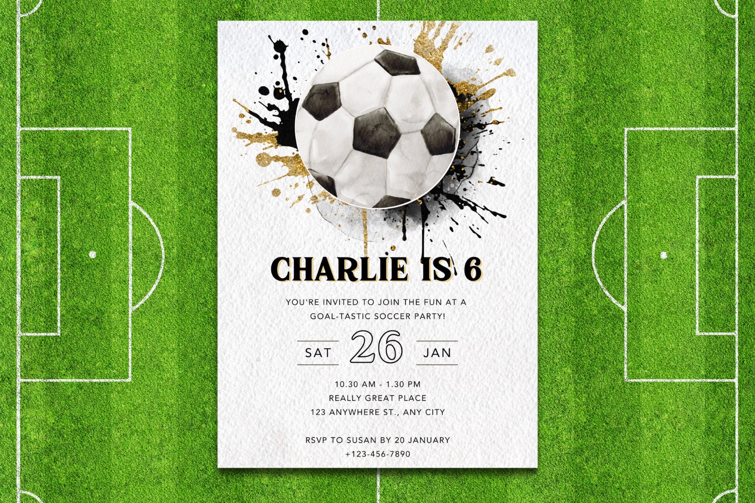 Editable Soccer Birthday Invitation Template, Printable Birthday Party Invitations, Digital Kids Party Invite, 5x7, Canva